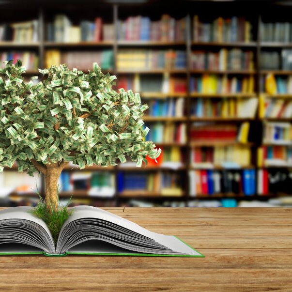 tree growing from book A big open book 3d render Success knowlage concept